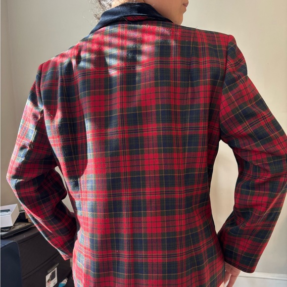 Vintage Pendleton Preppy Wool Plaid Red Blue Velvet Twee Jacket Medium - Large - Picture 6 of 13